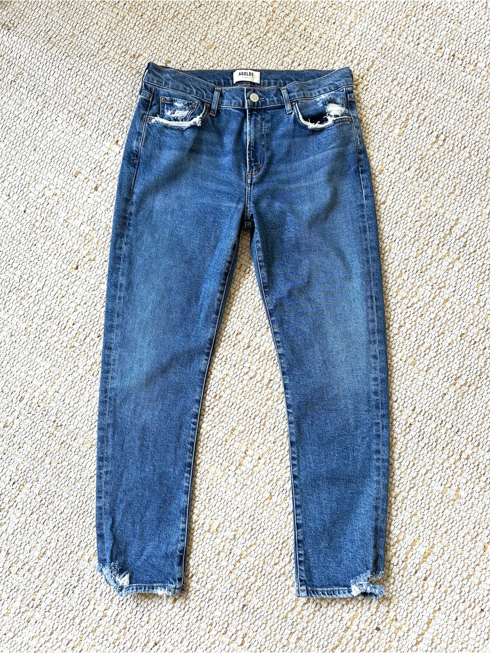 AGOLDE Toni Mid Rise Slim Fit Straight Crop Jeans Raw Hem Approx Size 29
